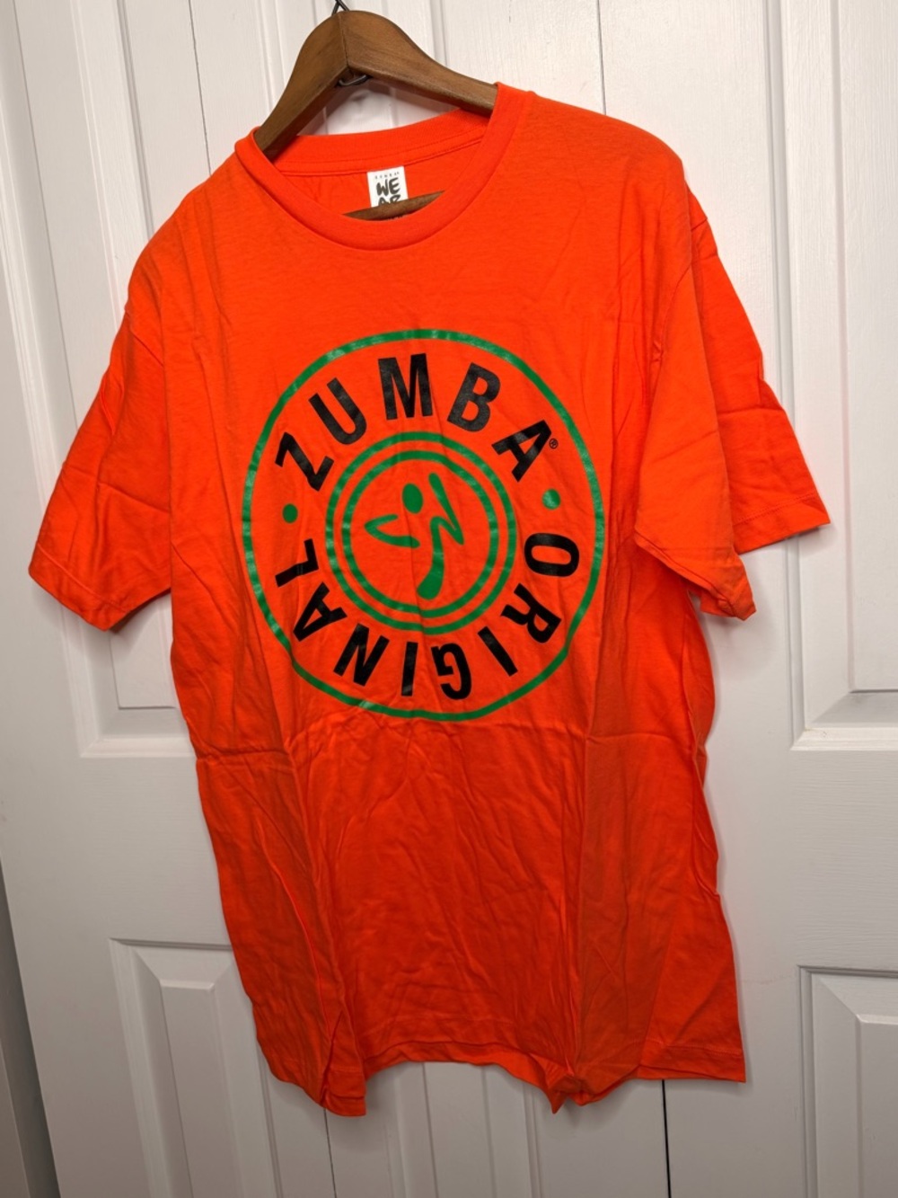 Zumba Fitness Bright Orange Tee with Green & Black Logo